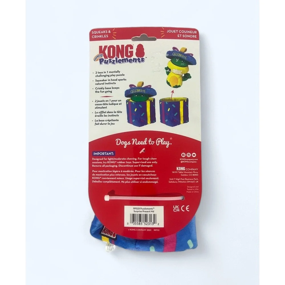KONG Puzzlements Surprise Present 2 in 1‎ Squeaky Crinkle Dog Puzzle Toy 9x6